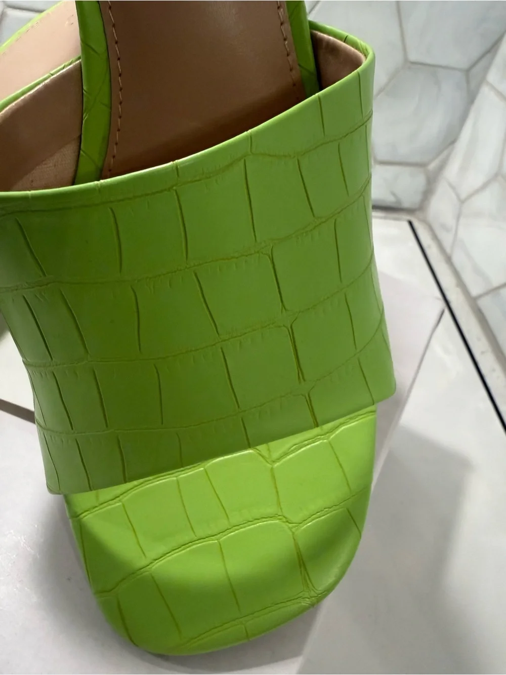 The Drop Woman’s Pattie Lime Green Sandal Sz 9.5 Crocodile Print NEW Block Heel